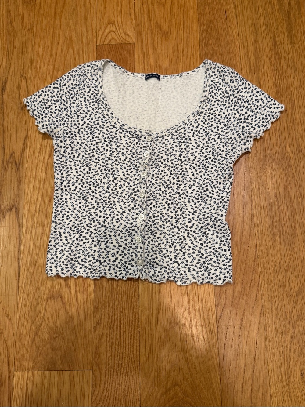 Brandy Melville White Crop Top with Black Floral Print